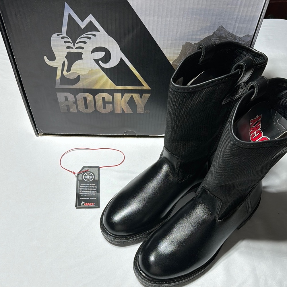 NWT Rocky Black Leather Boots Size 8 EW